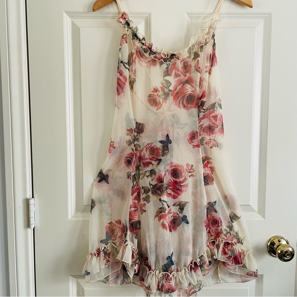 Floral Sheer Chemise with Ruffle Trim - Picture 2 of 11